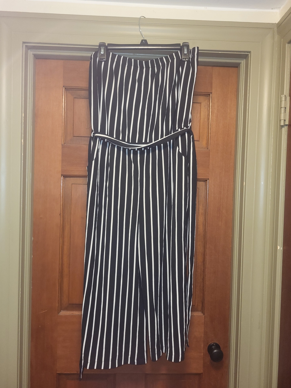 Ambiance Black & White Vertical Stripe Strapless Jumpsuit